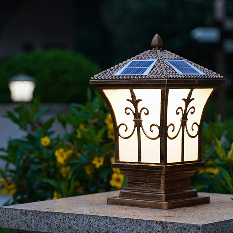 Modern LED Pillar Light Simple Solar Lighting Fixture with Acrylic Shade for Garden