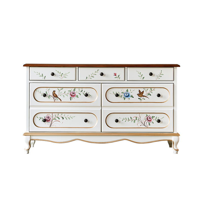 White French Country Wood Storage Chest with Drawers for Home
