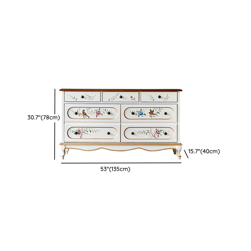 White French Country Wood Storage Chest with Drawers for Home