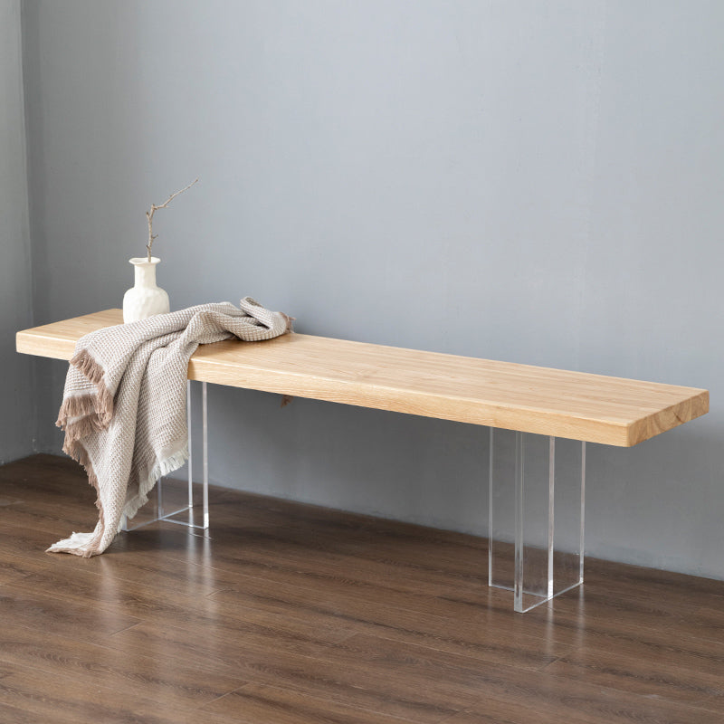 Modern Backless Seating Bench Rectangle Wooden Bench with Acrylic Base