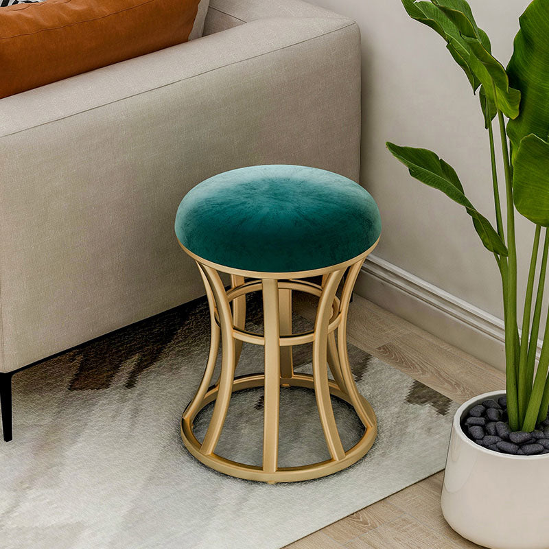 Velvet Ottoman Solid Color Round Metal Frame Fade Resistant Modern Ottoman