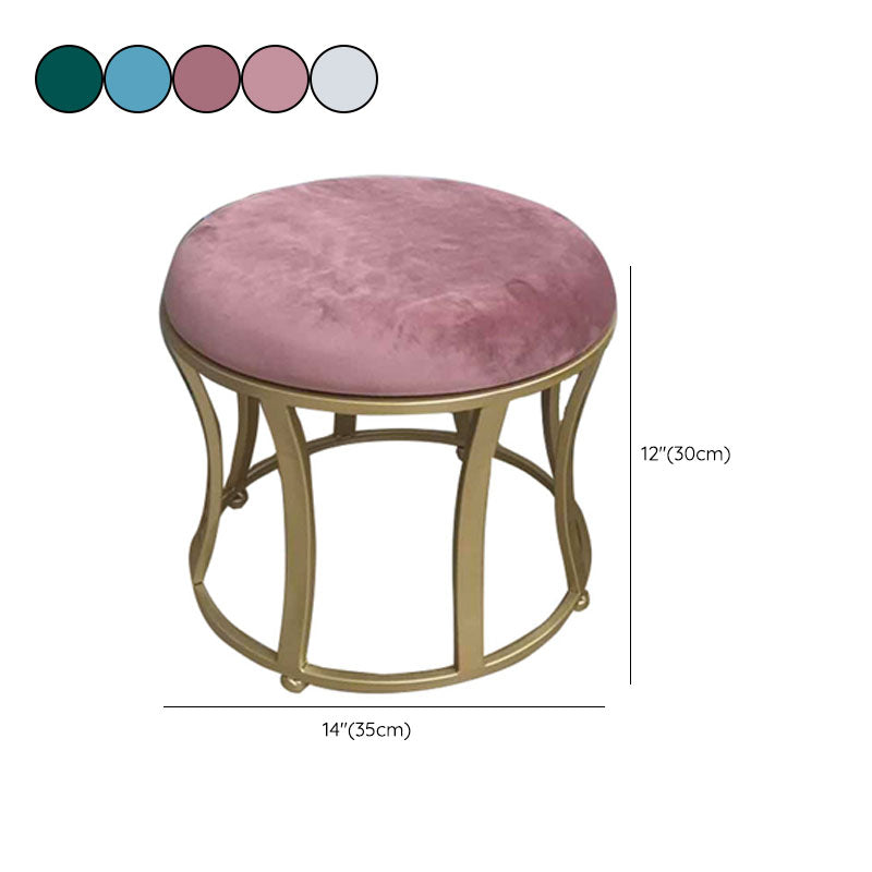 Velvet Ottoman Solid Color Round Metal Frame Fade Resistant Modern Ottoman