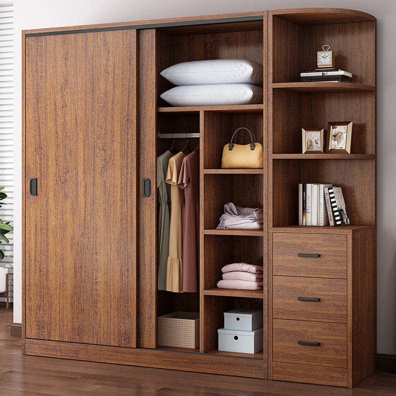 Artificial Wood Wardrobe Brown Wardrobe with Sliding Doors for Bedroom
