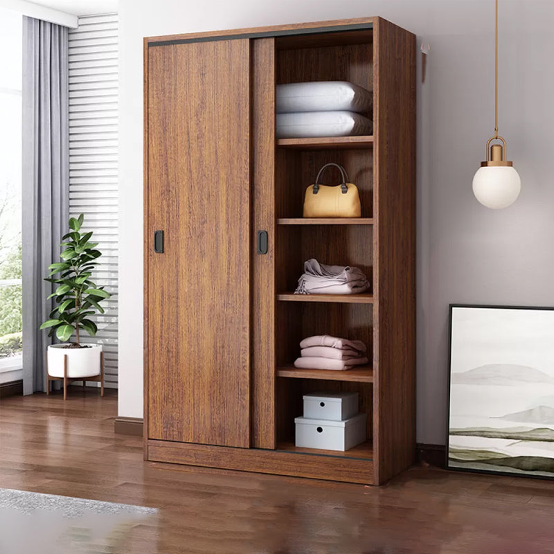 Artificial Wood Wardrobe Brown Wardrobe with Sliding Doors for Bedroom