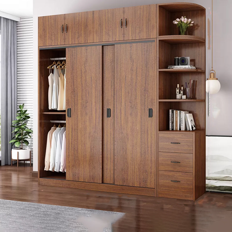 Artificial Wood Wardrobe Brown Wardrobe with Sliding Doors for Bedroom