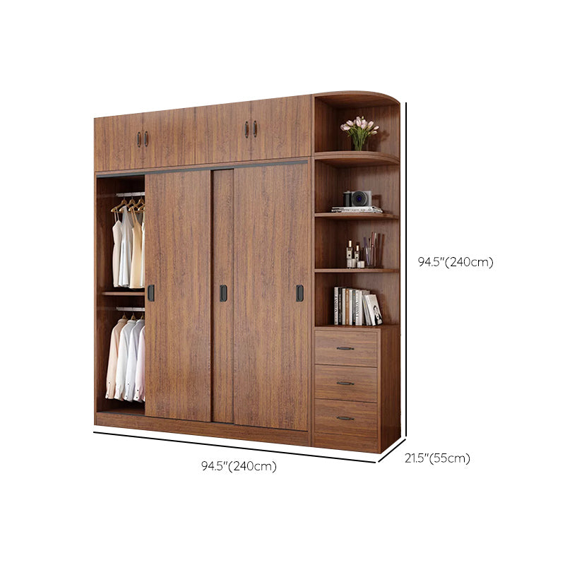 Artificial Wood Wardrobe Brown Wardrobe with Sliding Doors for Bedroom