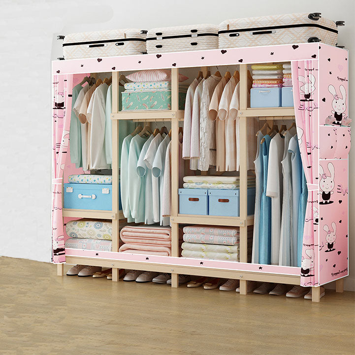 Contemporary Wardrobe Armoire Wood Frame Armoire with Garment Rod for Home