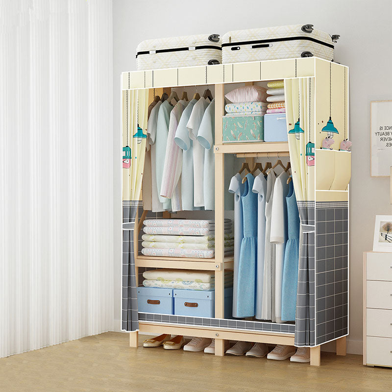 Contemporary Wardrobe Armoire Wood Frame Armoire with Garment Rod for Home