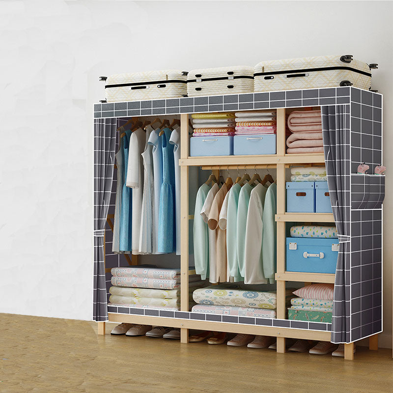 Contemporary Wardrobe Armoire Wood Frame Armoire with Garment Rod for Home