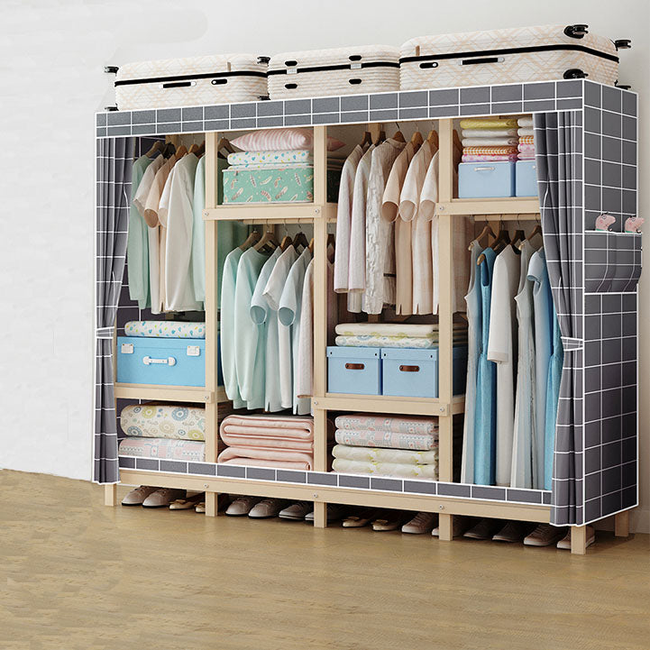 Contemporary Wardrobe Armoire Wood Frame Armoire with Garment Rod for Home