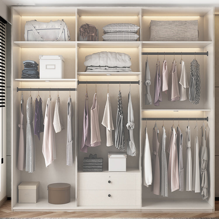 Modern White Wardrobe Cabinet Engineered Wood Wardrobe with Garment Rod