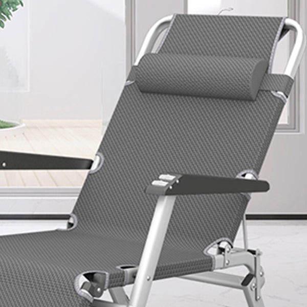 Contemporary Grey Standard Recliner with Metal Base and Black Arms