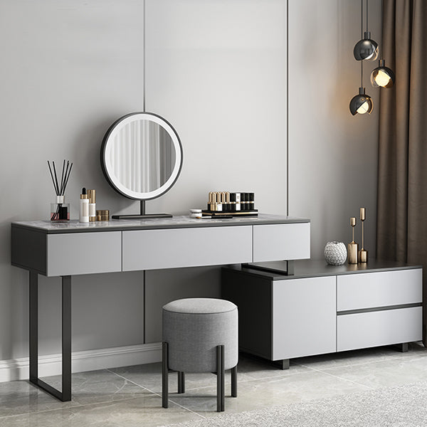 Gray Bedroom Lighted Mirror Vanity Makeup Dressing Table Set