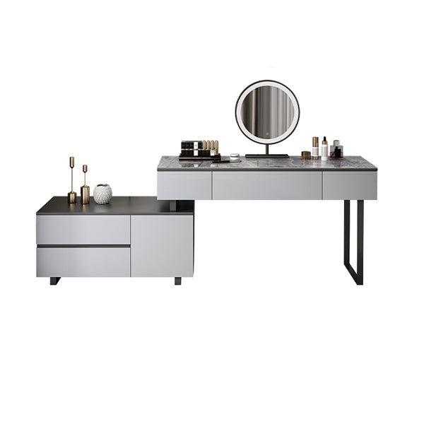 Gray Bedroom Lighted Mirror Vanity Makeup Dressing Table Set