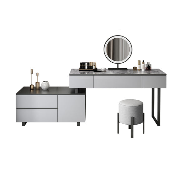 Gray Bedroom Lighted Mirror Vanity Makeup Dressing Table Set