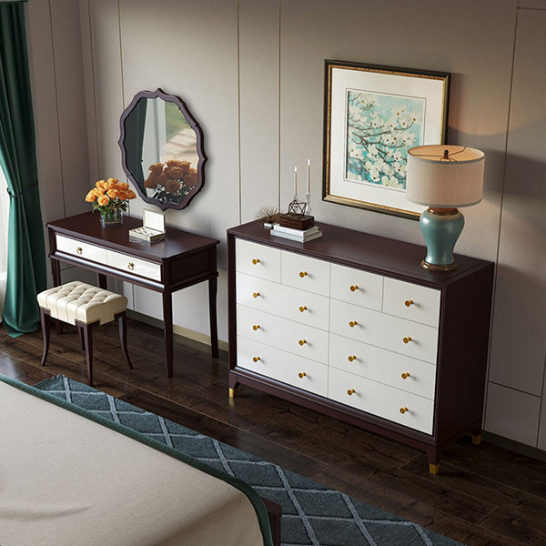 Standing   Brown 2-Drawer Bedroom Solid Wood Makeup Vanity Desk Table