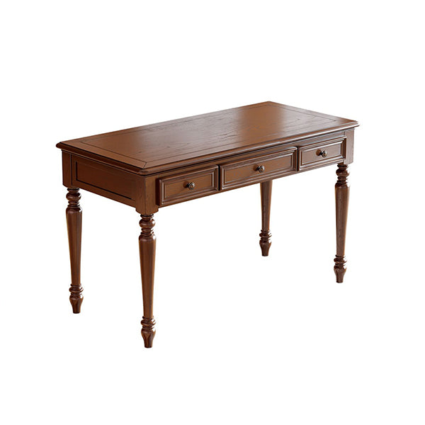 Solid Wood Brown 3-Drawer Makeup Vanity Desk Table with Stool Set
