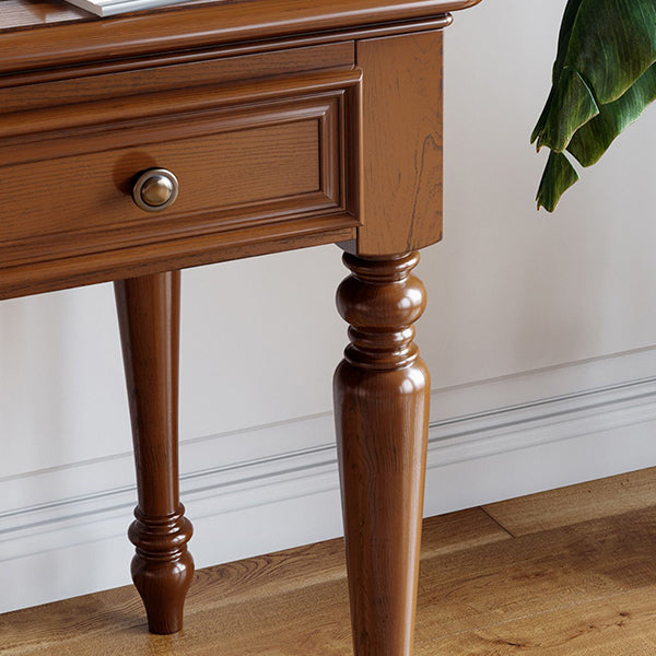 Solid Wood Brown 3-Drawer Makeup Vanity Desk Table with Stool Set