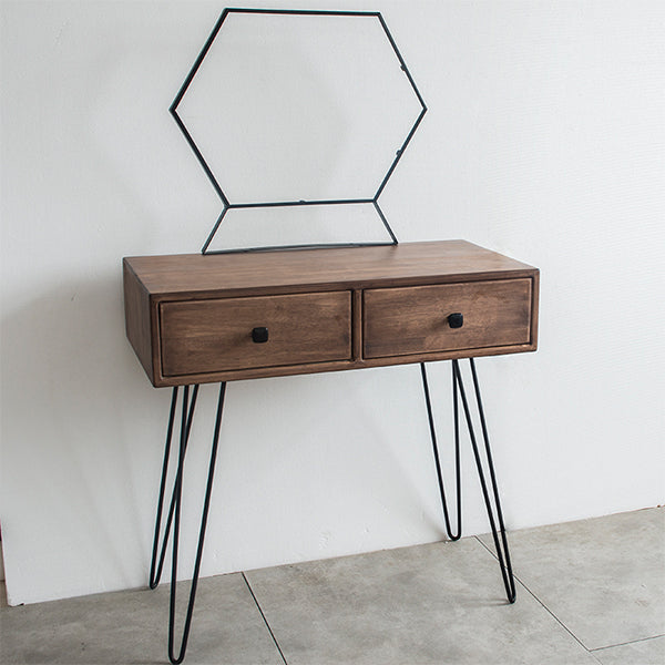 Mid-Century Modern 2-Drawer Solid Wood Brown Standing Vanity Dressing Table