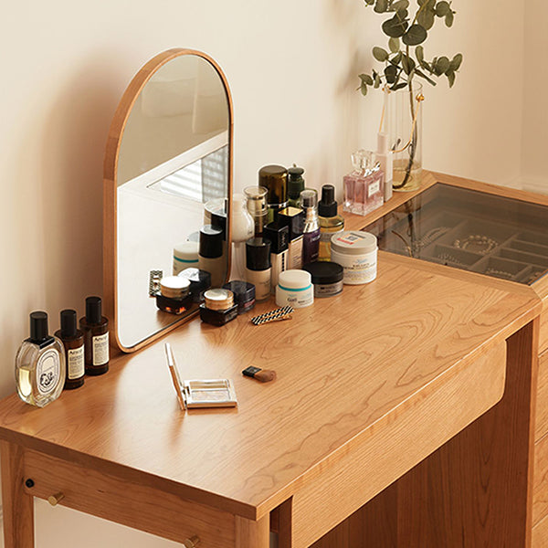 Natural Solid Wood Standing Mirror 1 Drawer Makeup Vanity Desk Table