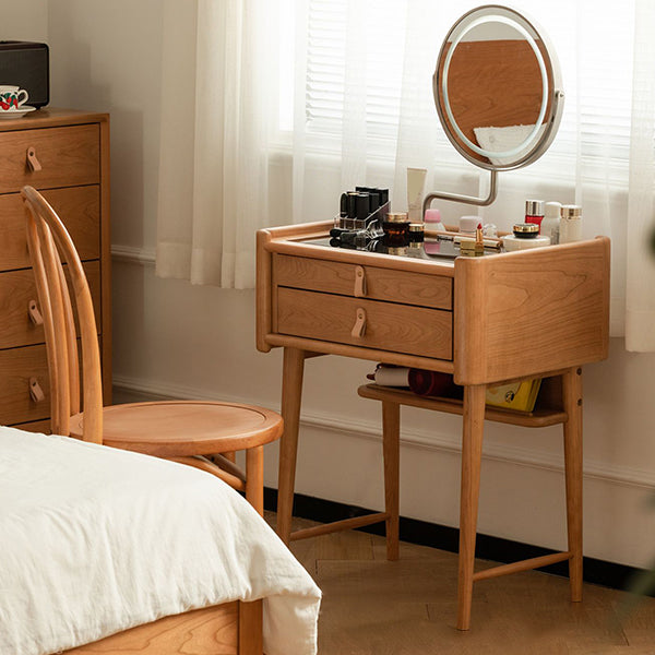 Solid Wood Natural 2 Drawers Makeup Vanity Desk Table for Bedroom