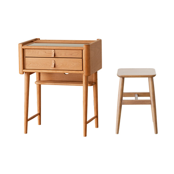 Solid Wood Natural 2 Drawers Makeup Vanity Desk Table for Bedroom