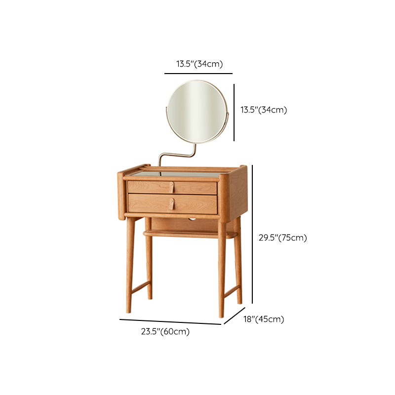 Solid Wood Natural 2 Drawers Makeup Vanity Desk Table for Bedroom