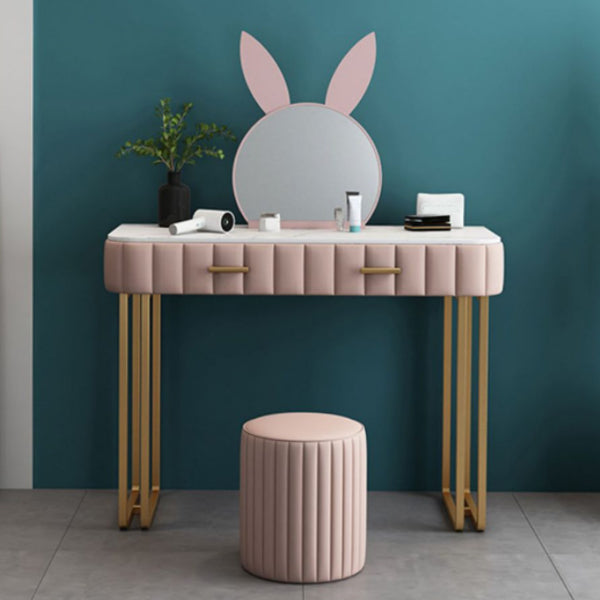 Modern Wood and Metal Vanity Makeup Dressing Table Stool Set with Drawers