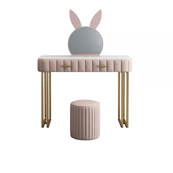 Modern Wood and Metal Vanity Makeup Dressing Table Stool Set with Drawers