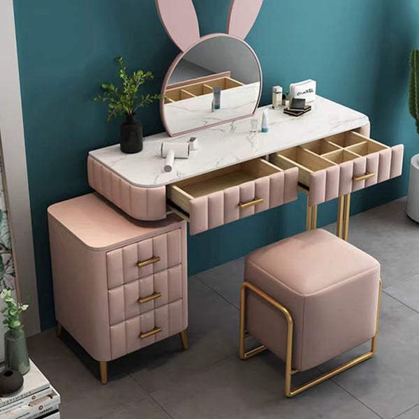 Modern Wood and Metal Vanity Makeup Dressing Table Stool Set with Drawers