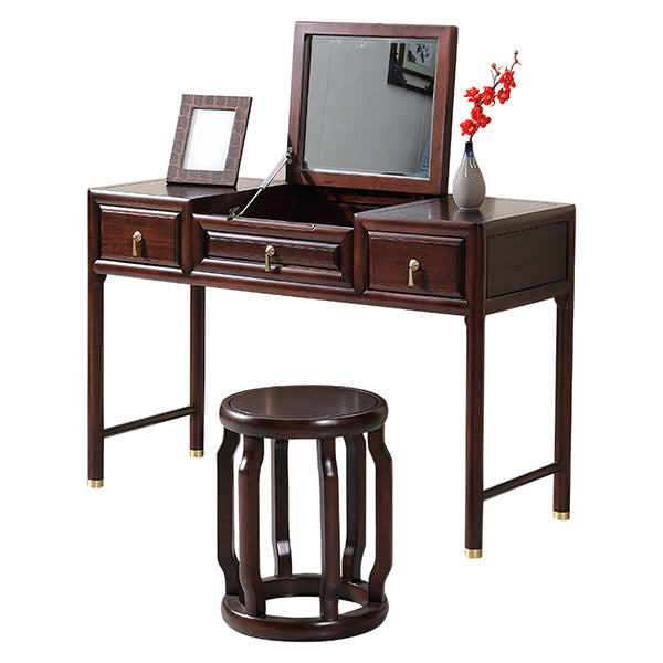 Flip-Top 3 Drawer Solid Wood Vanity Makeup Dressing Table Set