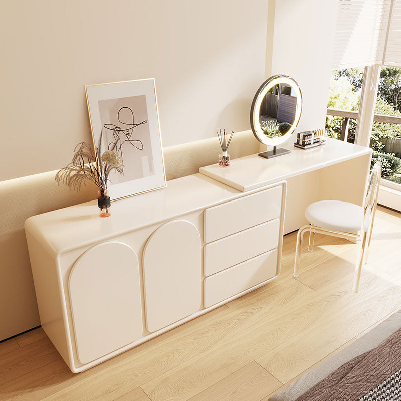 3 Drawers Lighted Mirror Wood White Vanity Dressing Table for Bedroom