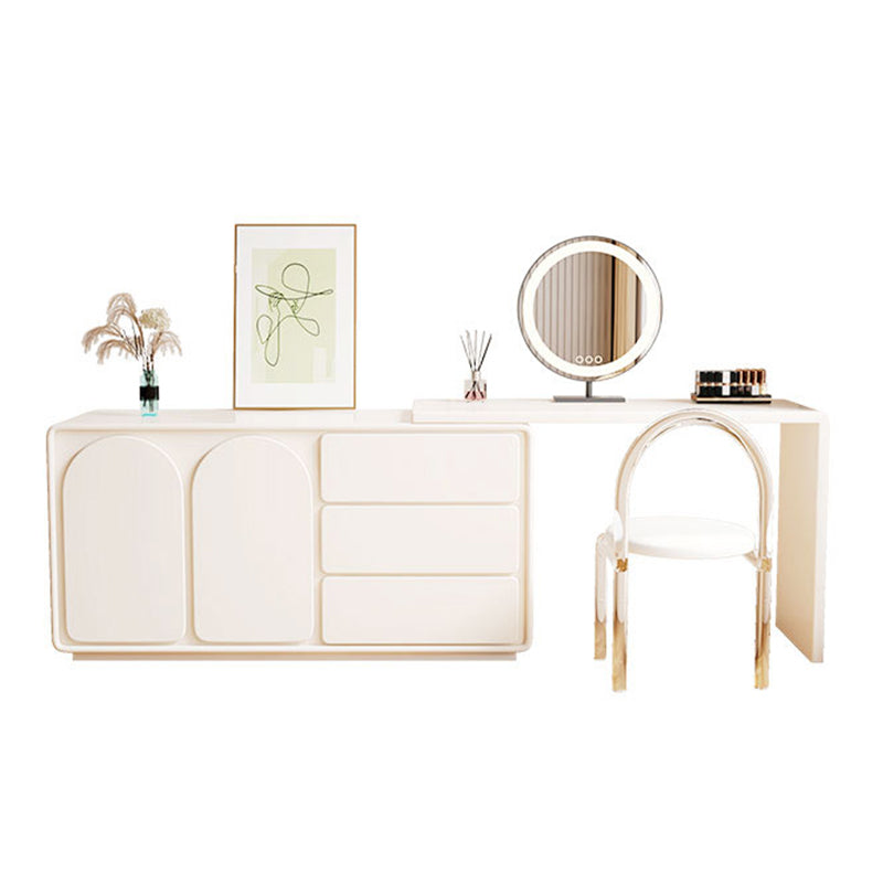 3 Drawers Lighted Mirror Wood White Vanity Dressing Table for Bedroom