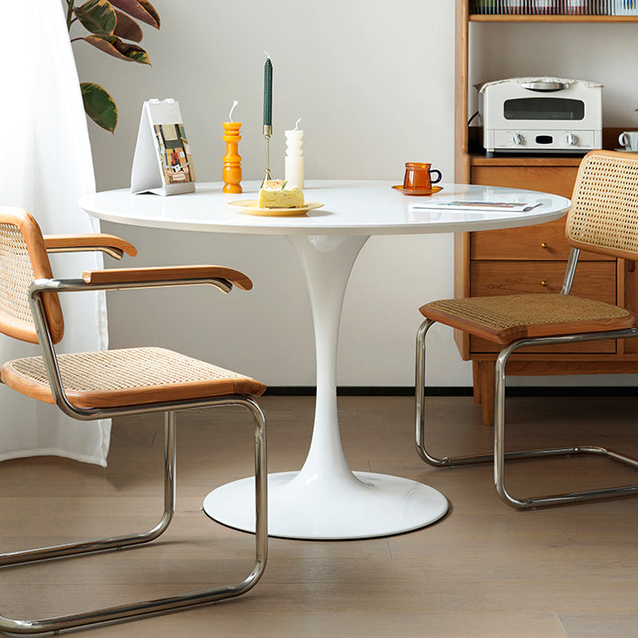 White Modern Round Stone Tabletop Dining Table with Tulip Base