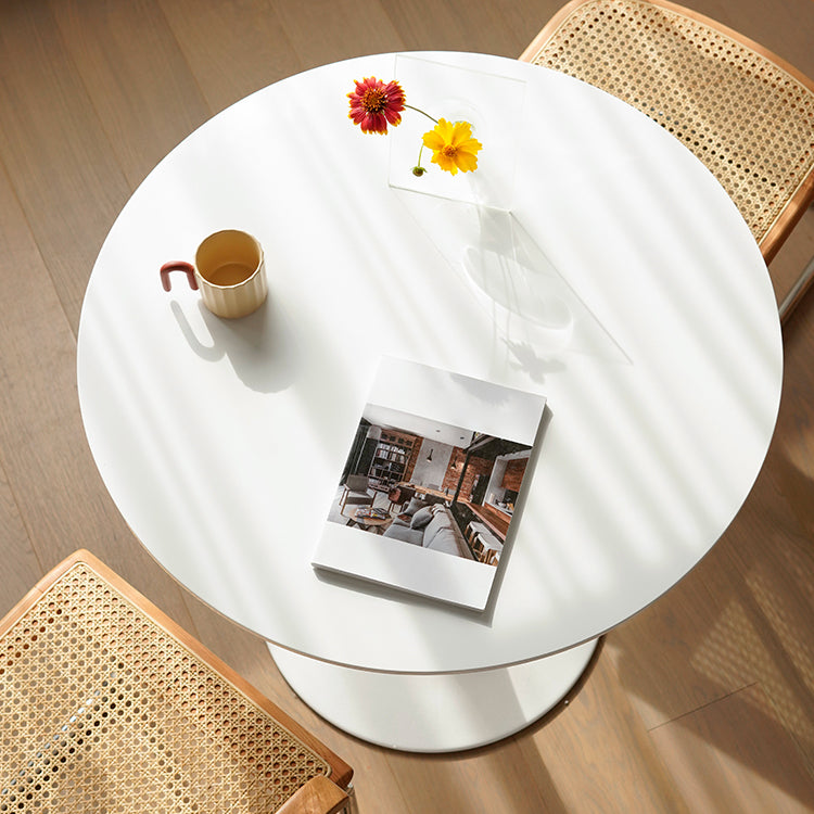 White Modern Round Stone Tabletop Dining Table with Tulip Base