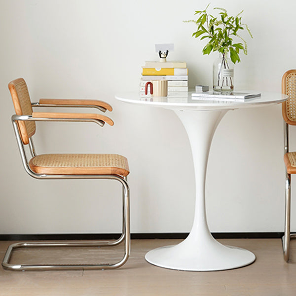 White Modern Round Stone Tabletop Dining Table with Tulip Base