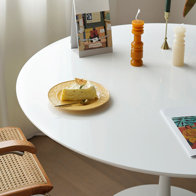 White Modern Round Stone Tabletop Dining Table with Tulip Base