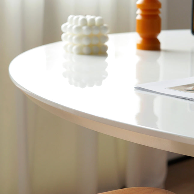 White Modern Round Stone Tabletop Dining Table with Tulip Base