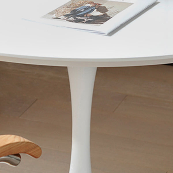 White Modern Round Stone Tabletop Dining Table with Tulip Base