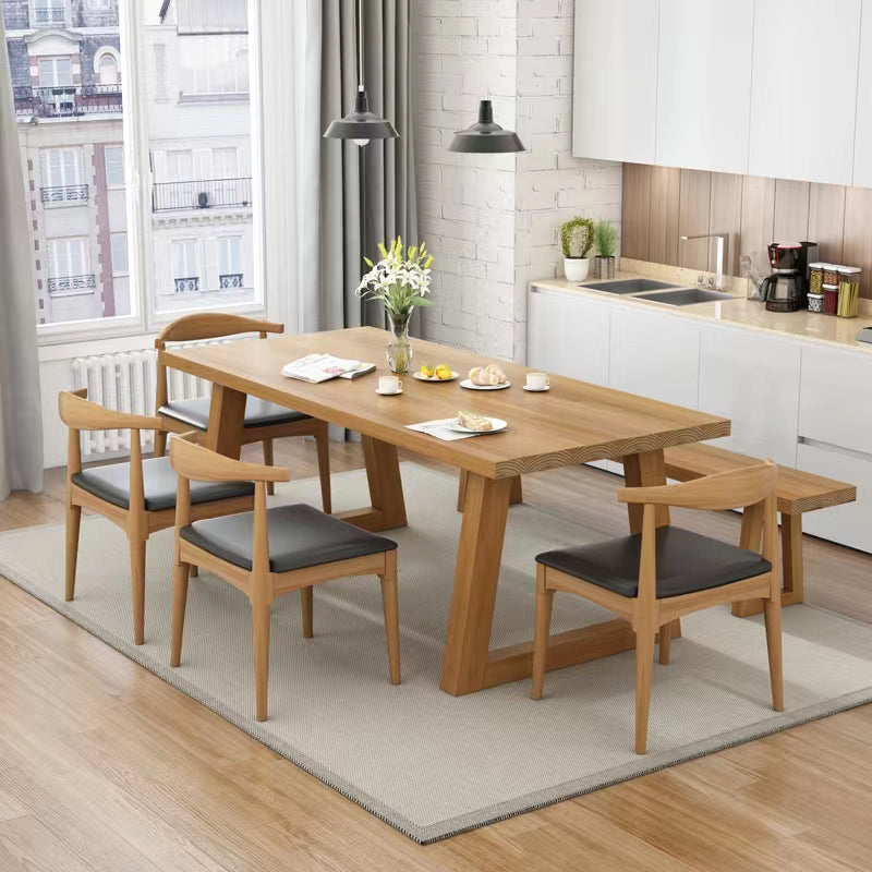 Modern Rectangular Pine Natural Top Dining Table with 4 Legs