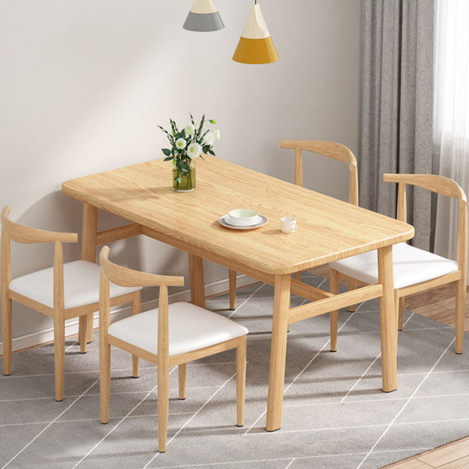 Contemporary Rectangular Wooden Dining Table with Stainless Steel Trestle
