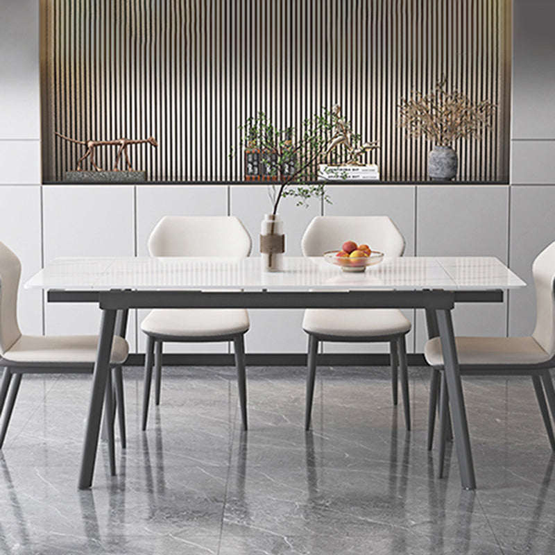 Modern White Rectangular Stone Dining Table with 4 Steel Foot