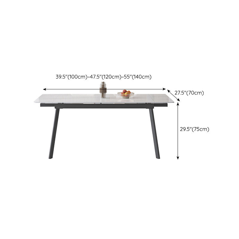 Modern White Rectangular Stone Dining Table with 4 Steel Foot