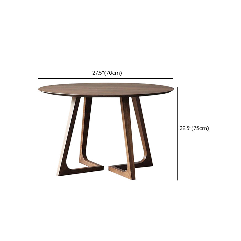 Modern Round Brown Rubberwood Dining Table with Double Pedestal