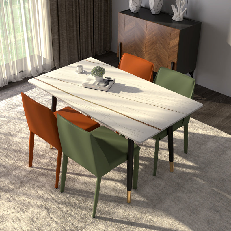 Contemporary Rectangular Stone Dining Table with 4 Steel Foot
