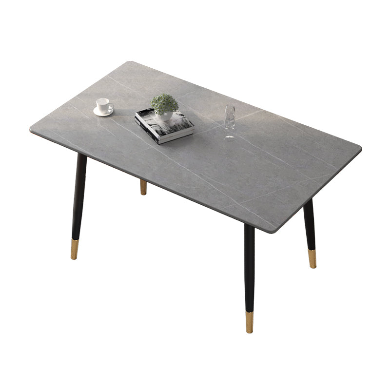 Contemporary Rectangular Stone Dining Table with 4 Steel Foot