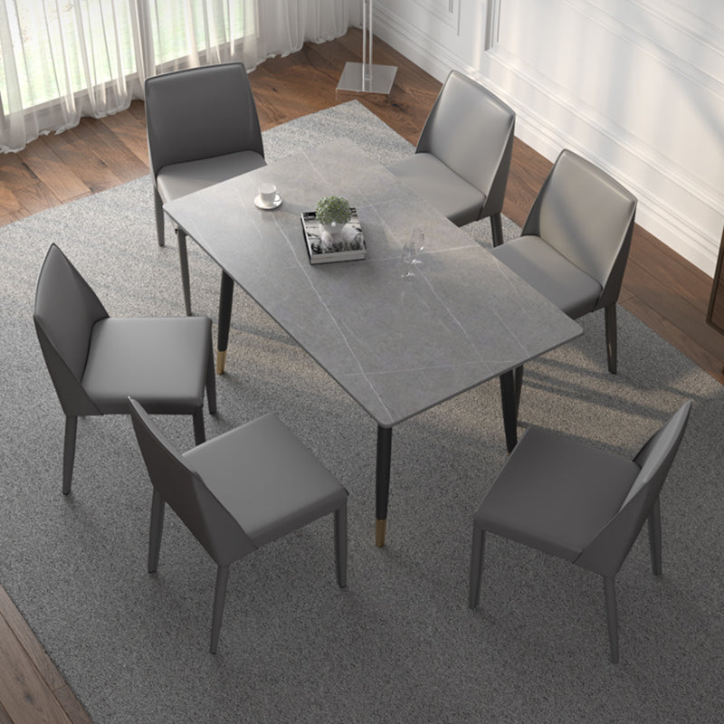 Contemporary Rectangular Stone Dining Table with 4 Steel Foot
