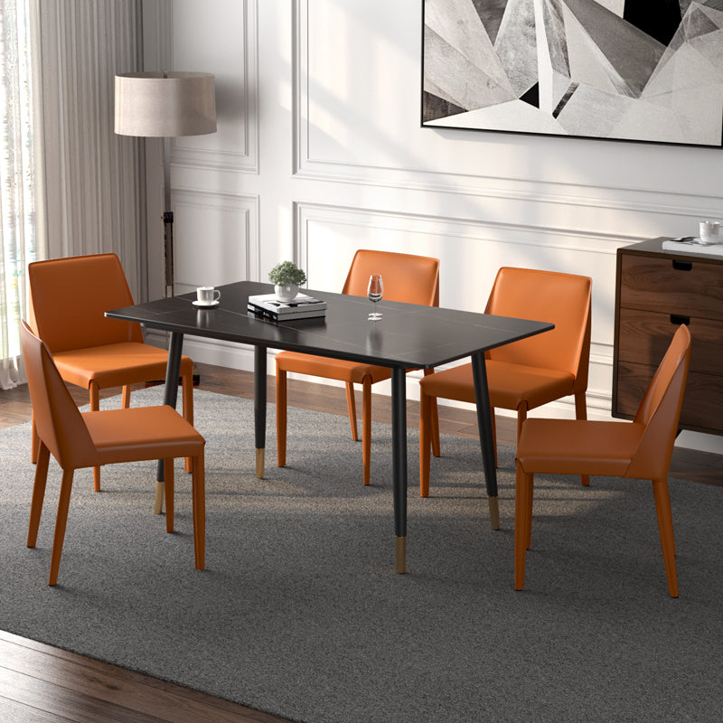 Contemporary Rectangular Stone Dining Table with 4 Steel Foot
