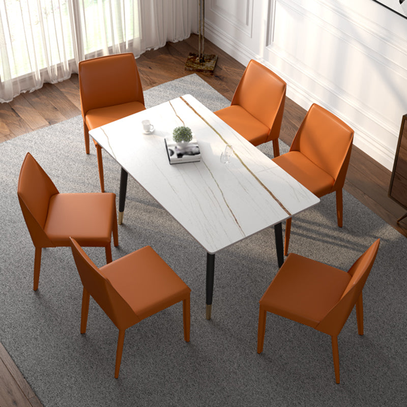 Contemporary Rectangular Stone Dining Table with 4 Steel Foot
