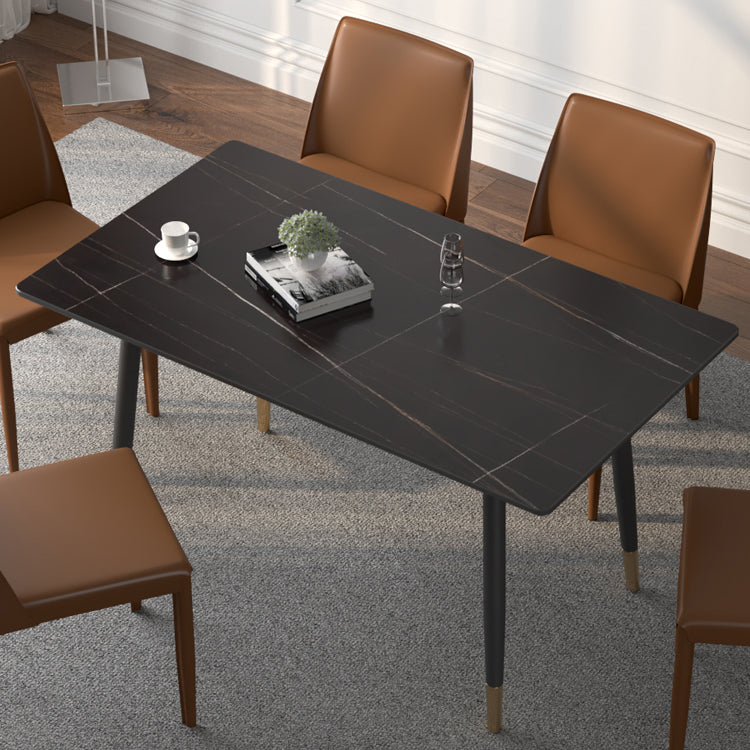 Contemporary Rectangular Stone Dining Table with 4 Steel Foot